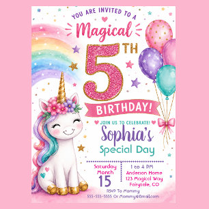 Magisches Einhorn-Mädchen 5. Geburtstag Einladung