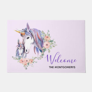 Magisches Einhorn-Mama-und-Baby-Watercolor-Willkom Fußmatte