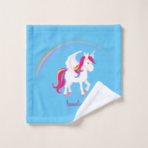 Magisches Einhorn mit Name auf blau Waschlappen