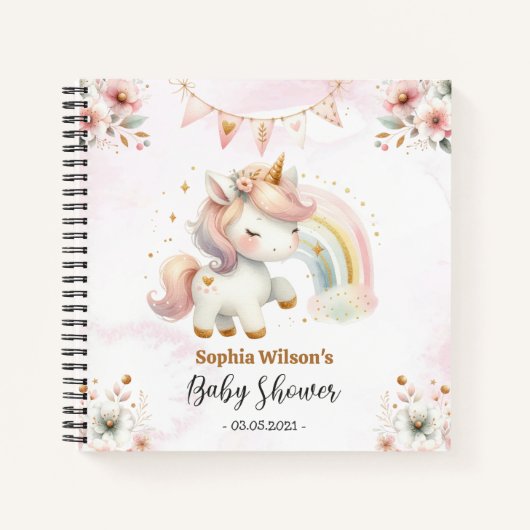 Magisches Einhorn mit Rainbow Baby Shower Notebook Notizblock (Vorderseite)
