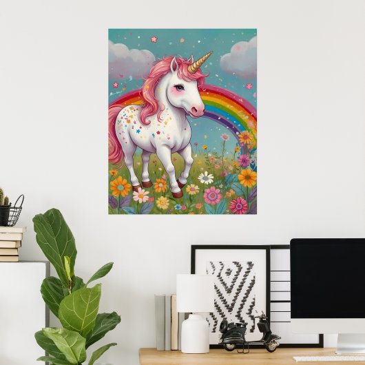 Magisches Einhorn mit Rainbow Kids Room Poster (Heimbüro)
