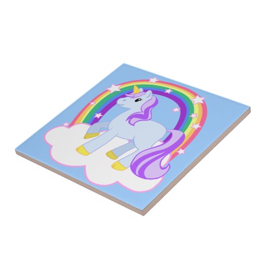 Magisches Einhorn mit Regenbogen-Fliese Fliese (Seite)