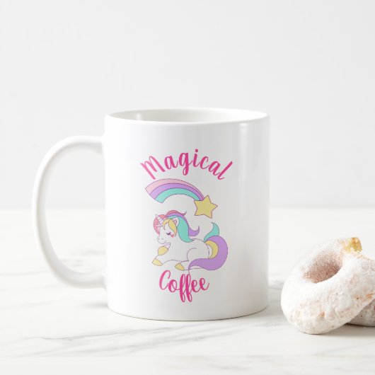 Magisches Einhorn mit Regenbogen-Shooting-Star Kaffeetasse (Mit Donut)