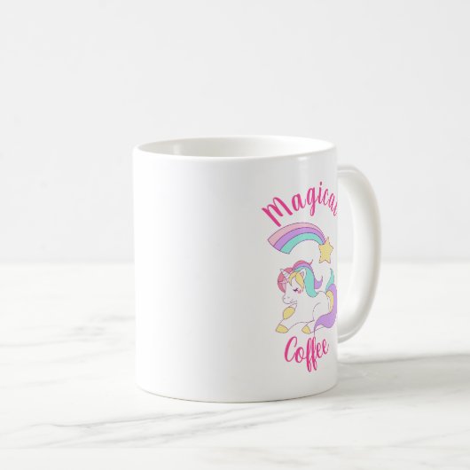 Magisches Einhorn mit Regenbogen-Shooting-Star Kaffeetasse (VorderseiteRechts)