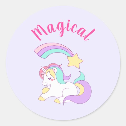 Magisches Einhorn mit Regenbogen-Shooting-Star Runder Aufkleber (Vorderseite)