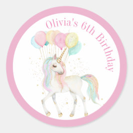 Magisches Einhorn mit Regenbogenballons Runder Aufkleber
