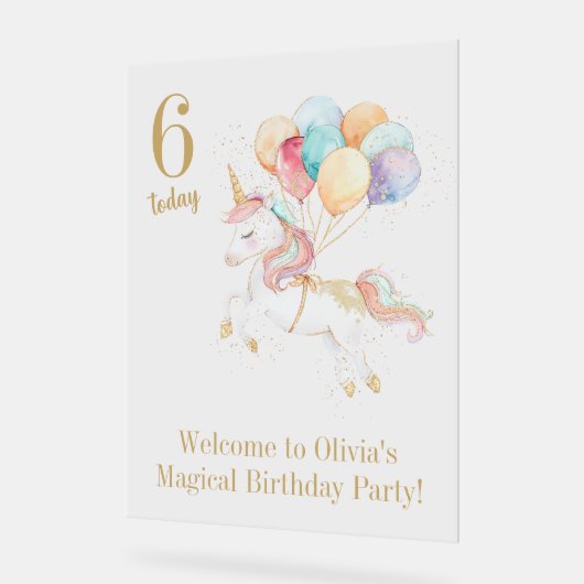 Magisches Einhorn mit Regenbogenballons Willkommen Acrylschild (Winkel)