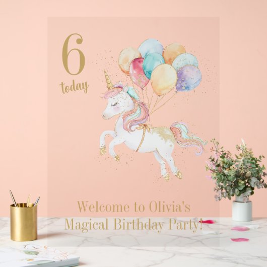 Magisches Einhorn mit Regenbogenballons Willkommen Acrylschild (Hochzeit)