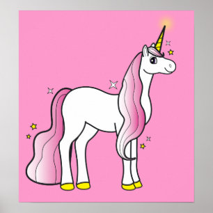 Magisches Einhorn mit rosa Mane und Schwanz Poster
