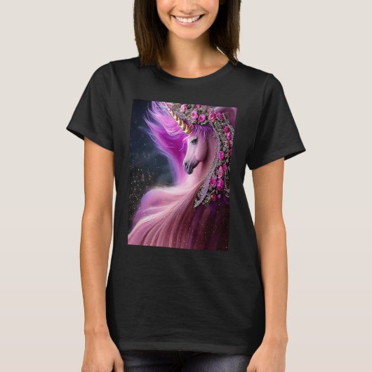 Magisches Einhorn mit rosa Rosen T-Shirt (Vorderseite)