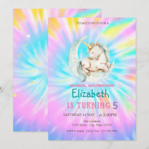 Magisches Einhorn Mond Regenbogen Tie Dye Geburtst Einladung