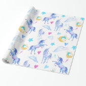 Magisches Einhorn Muster Watercolor Fantasy Design Geschenkpapier (Ungerollt)