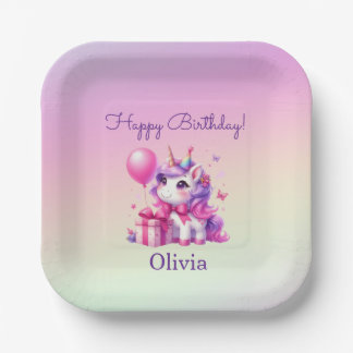 Magisches Einhorn Ombre personalisierter Name Gebu Pappteller