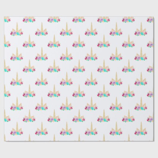Magisches Einhorn-Packpapier-Blumengoldhorn Geschenkpapier (Flach)