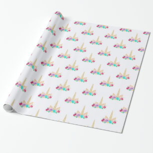 Magisches Einhorn-Packpapier-Blumengoldhorn Geschenkpapier