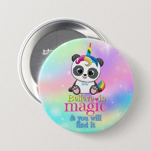Magisches Einhorn-Panda auf Regenbogenuntergrund Button (Vorne & Hinten)