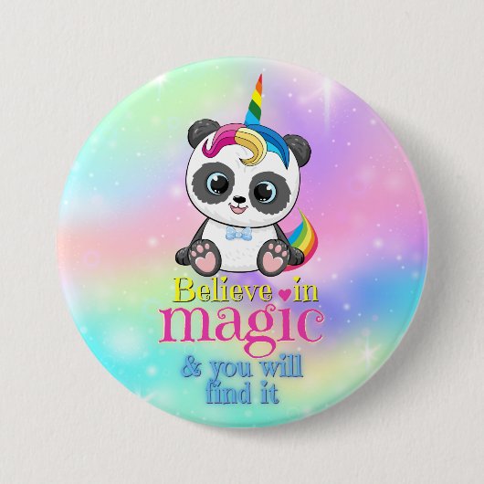 Magisches Einhorn-Panda auf Regenbogenuntergrund Button (Vorderseite)