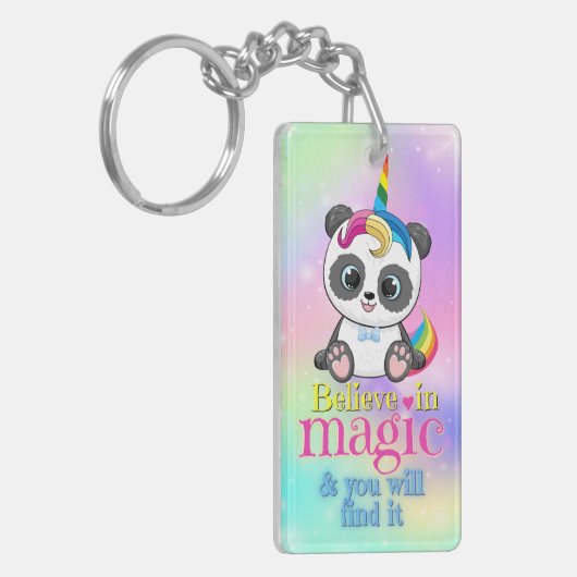 Magisches Einhorn-Panda auf Regenbogenuntergrund Schlüsselanhänger (Vorderseite links)