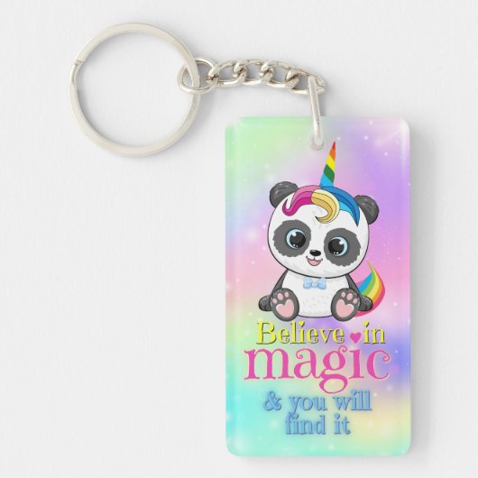 Magisches Einhorn-Panda auf Regenbogenuntergrund Schlüsselanhänger (Vorderseite)