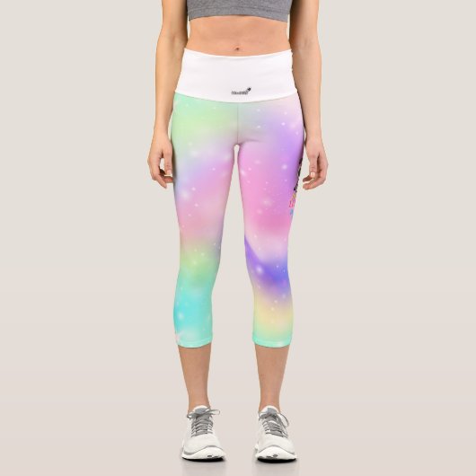 Magisches Einhorn Panda. Rainbow Fantasy Acwear Capri Leggings (Vorderseite)