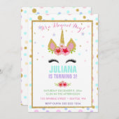 Magisches Einhorn Rainbow Birthday Pink Gold Lila Einladung (Vorne/Hinten)