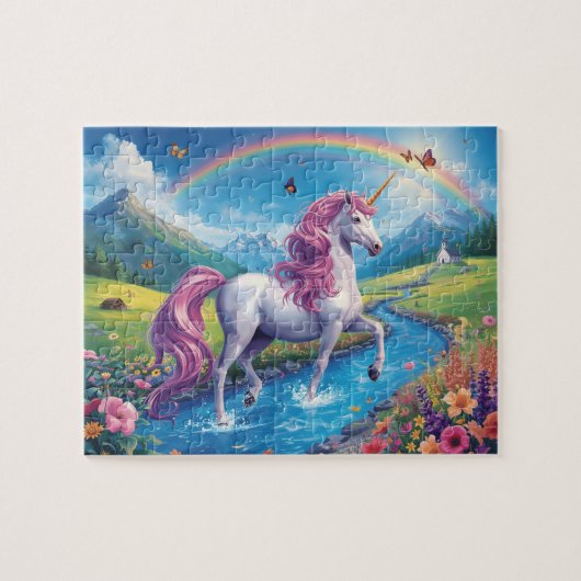 Magisches Einhorn Regenbogen Fluss Fantasy-Kunst Puzzle (Horizontal)