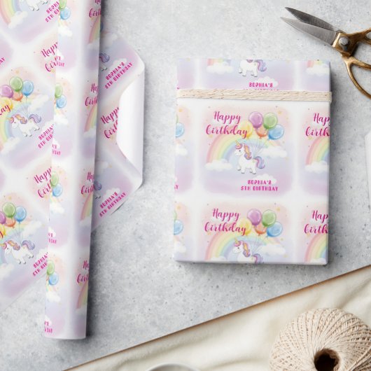 Magisches Einhorn & Regenbogen Geburtstag Geschenkpapier