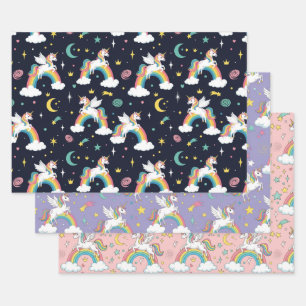 Magisches Einhorn-Regenbogen-Geburtstags-Geschenkv Geschenkpapier Set