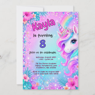 Magisches Einhorn Regenbogen Glitter Geburtstag  Einladung
