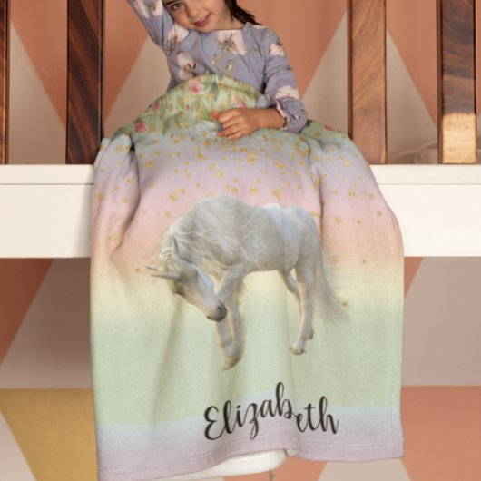 Magisches Einhorn Regenbogen Gold Floral Fleecedecke