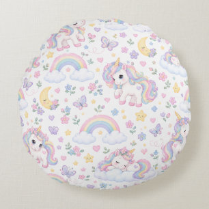 Magisches Einhorn, Regenbogen & Himmelsdesign Rundes Kissen