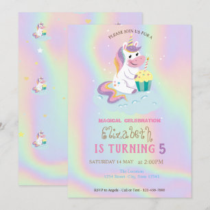 Magisches Einhorn Regenbogen Holografischer Geburt Einladung