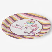 Magisches Einhorn & Regenbogen Mädchen 1. Geburtst Pappteller (Schrägansicht)