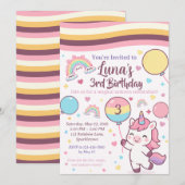Magisches Einhorn & Regenbogen Mädchen Dritter Geb Einladung (Vorne/Hinten)