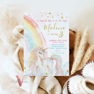 Magisches Einhorn Regenbogen Pastell Gold Geburtst Einladung