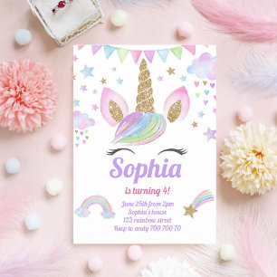 Magisches Einhorn Regenbogen Pastell Rosa Geburtst Einladung