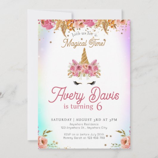 Magisches Einhorn Regenbogen Rosa Bläsergeburt Einladung (Vorderseite)