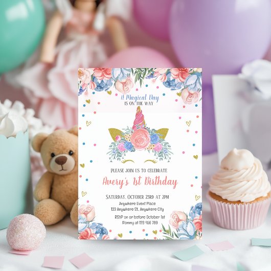 Magisches Einhorn Regenbogen Rosa Bläsergeburt Einladung