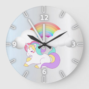 Magisches Einhorn, Regenbogen, Silber Große Wanduhr