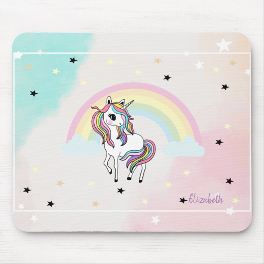 Magisches Einhorn, Regenbogen, Sterne Mousepad (Vorne)