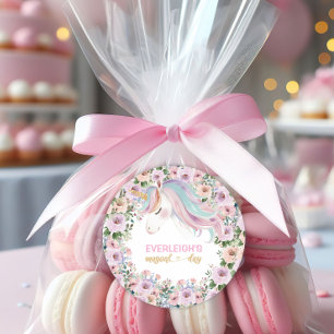 Magisches Einhorn Rosa Blume 1. Geburtstag Runder Aufkleber