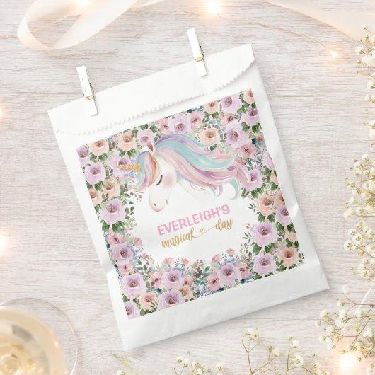 Magisches Einhorn Rosa Blume Geburtstag Geschenktütchen (Ausgeschnitten)