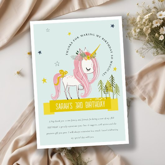 Magisches Einhorn Rosa Gelbe Kinder Foto Geburtsta Dankeskarte