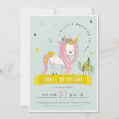 Magisches Einhorn Rosa Gelbe Kinder Foto Geburtsta Einladung (Vorderseite)