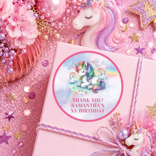 Magisches Einhorn Rosa Lila Mädchen Geburtstagsauf Runder Aufkleber