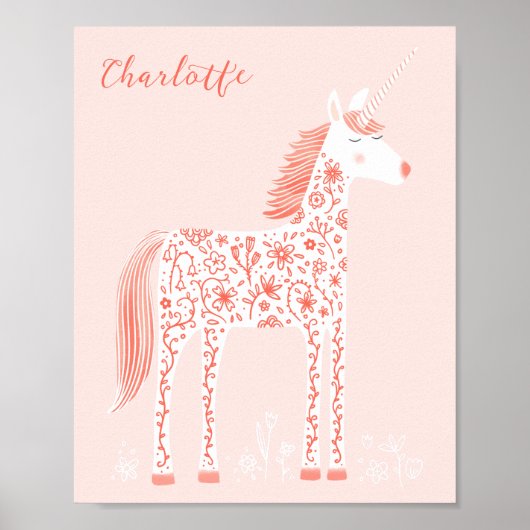 Magisches Einhorn Rosa Personalisiert Poster (Vorne)
