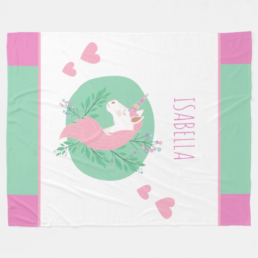 Magisches Einhorn Rosa und Aquamariner Name des kl Fleecedecke (Vorderseite (Horizontal))