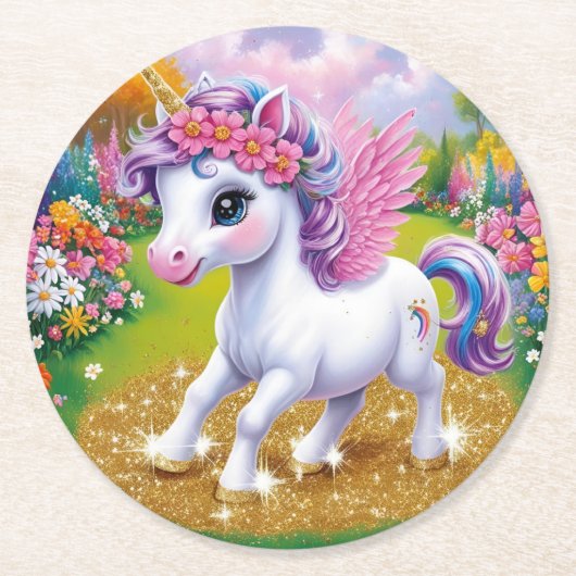 Magisches Einhorn Runder Pappuntersetzer (Vorderseite)