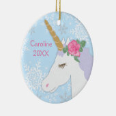 Magisches Einhorn Silberner Glitzer Schneeflocken Keramik Ornament (Rechts)