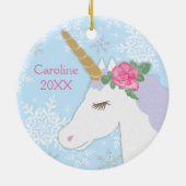 Magisches Einhorn Silberner Glitzer Schneeflocken Keramik Ornament (Hinten)